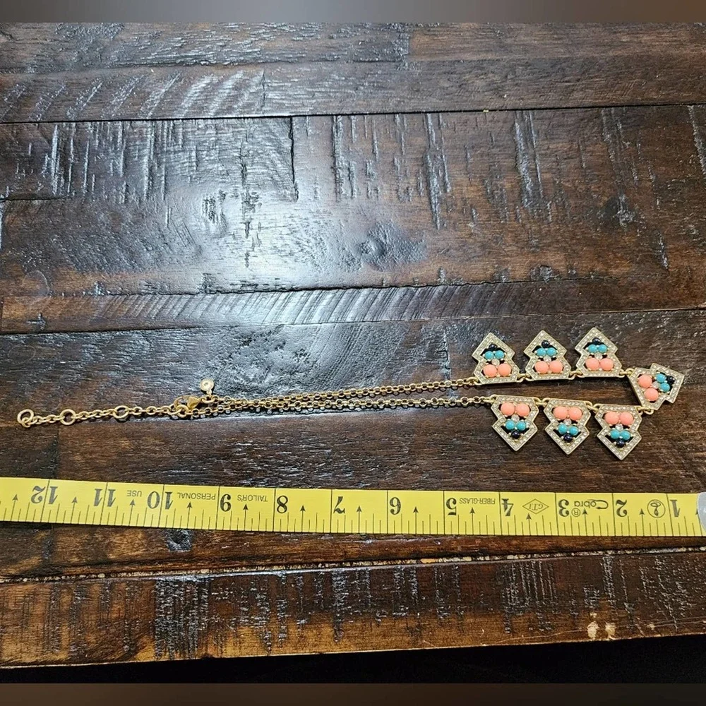 J. Crew gold peach and teal art‎ deco vintage vibes necklace